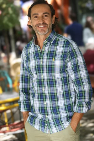 Camisa hombre cuadro tartán verde y azul RqueR