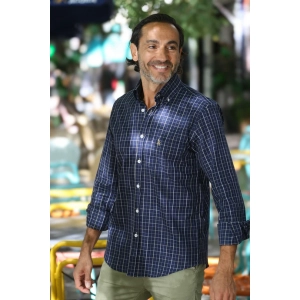 Camisa hombre azul marino de cuadros blancos RqueR.